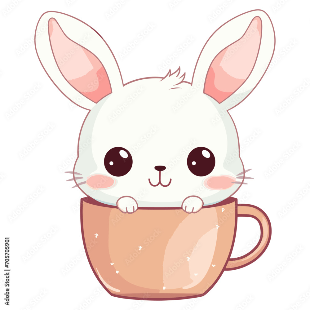 Fototapeta premium Cute bunny in a cup on white background