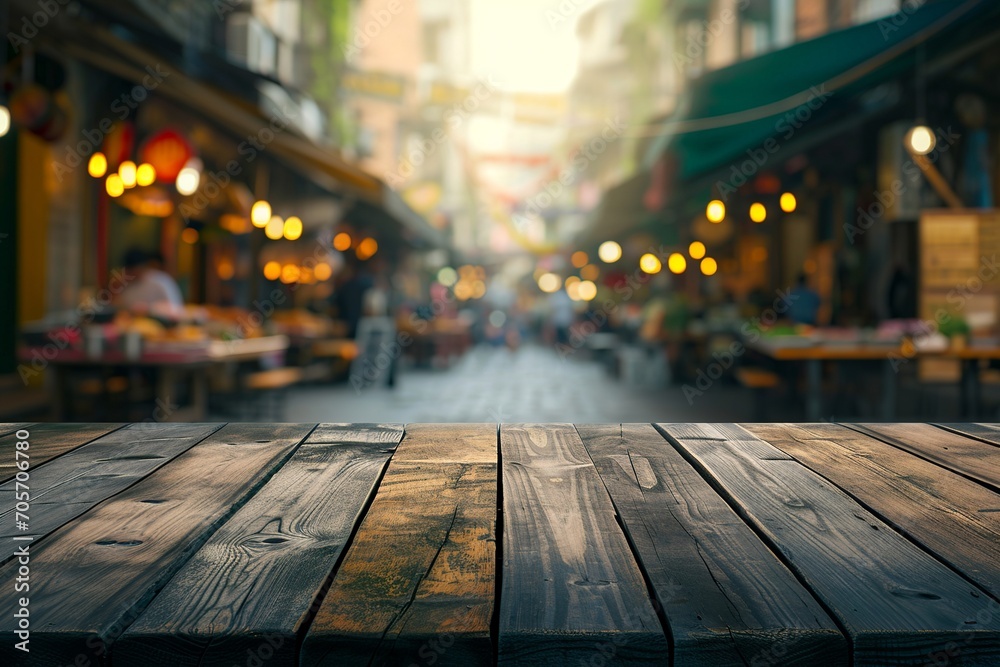 Bustling Market Street Scene with Wooden Table Top and Copy Space
Bustling Market Street Scene with Wooden Table Top and Copy Space