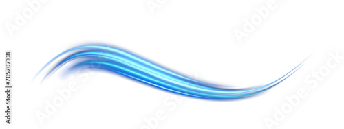 Blue dynamic lights and light lines, with flying sparks effect. For concepts of science, light, speed, futuristic and energy. PNG. 