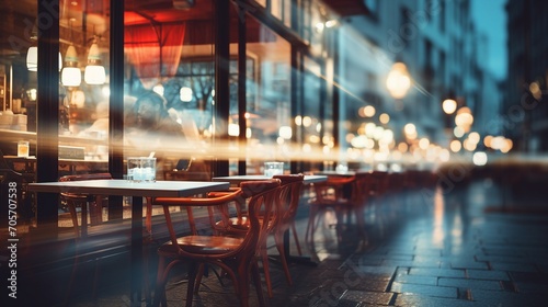 Captivating Urban Nightlife at a Trendy Restaurant with Blurred Background – Enjoy the Modern City Vibes