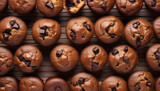 chocolate muffins pattern realistic, HD detailed on wooden table
