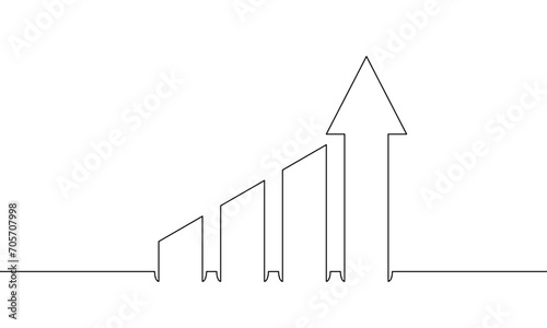 Continuous line drawing of growth graph with arrow up. Illustration vector of bar chart. Business growth sign symbol. Object one line. Single line art