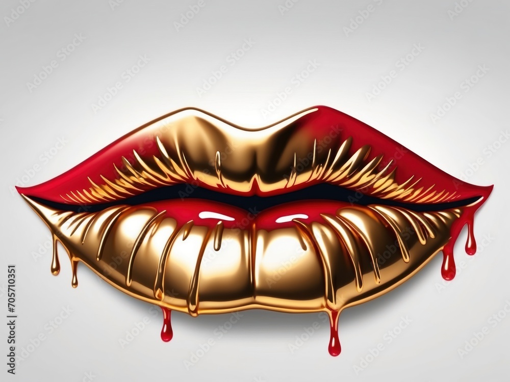 Red and gold puckered lips drippy kiss. AI generated Red and gold puckered lips drippy kiss. AI generated