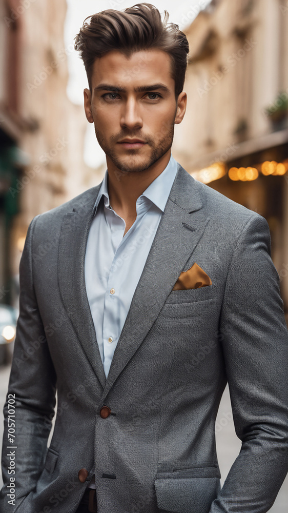 Beautiful young gentleman with elegant suit. Generative Ai Beautiful young gentleman with elegant suit. Generative Ai
