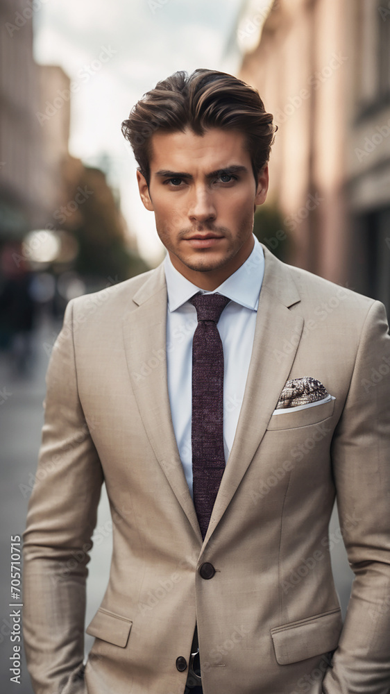 Beautiful young gentleman with elegant suit. Generative Ai