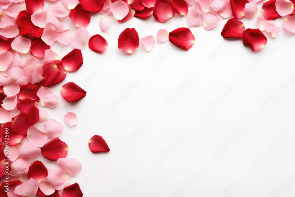 Rose petals on a white background with space for your text. Rose petals on a white background with space for your text.