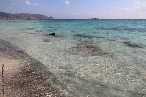 mediterranean sea at elafonissi beach in crete in greece  photo