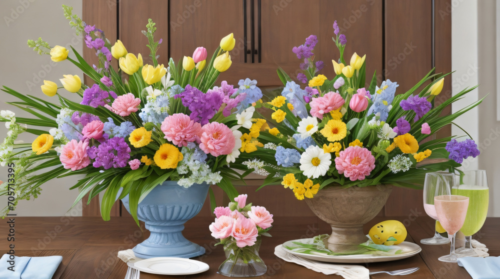 spring flowers and easter eggs