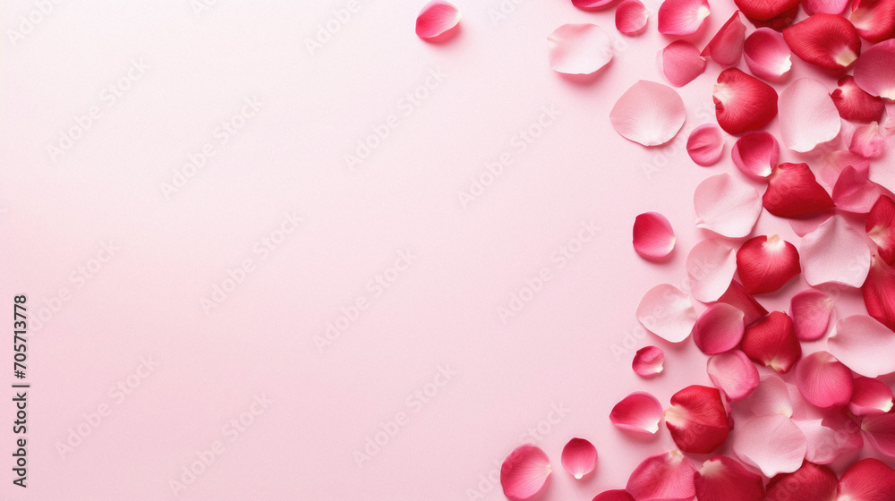 Pink rose petals on pink background with copy space for your text.