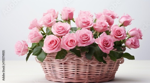 Realistic pink roses in basket © Elena
