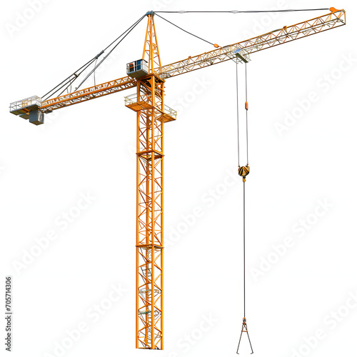 Construction cranes against the skyline isolated on white background, realistic, png
