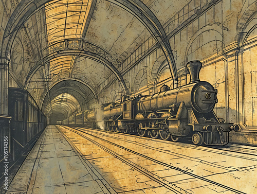Victorian steampunk railroad sketch photo