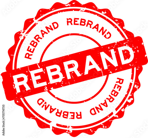 Grunge red rebrand word round rubber seal stamp on white background