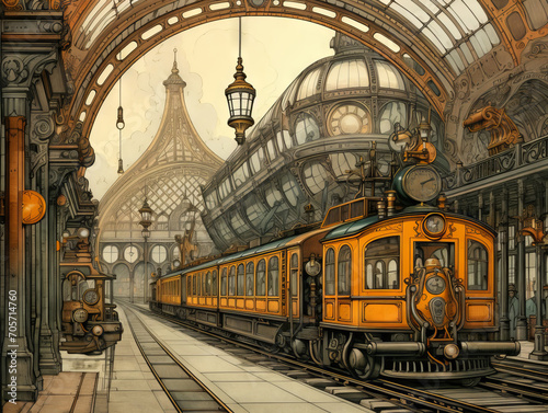 Victorian steampunk railroad sketch