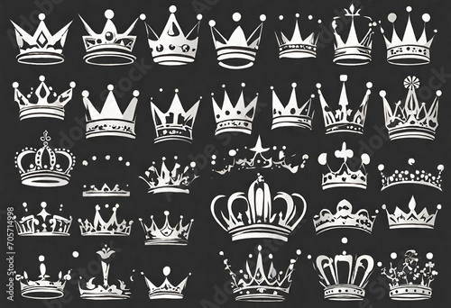 crown icon set, colorless isolated background with set of crowns for logo and designs