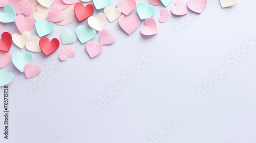 Valentine's day background with pink and blue hearts on white.