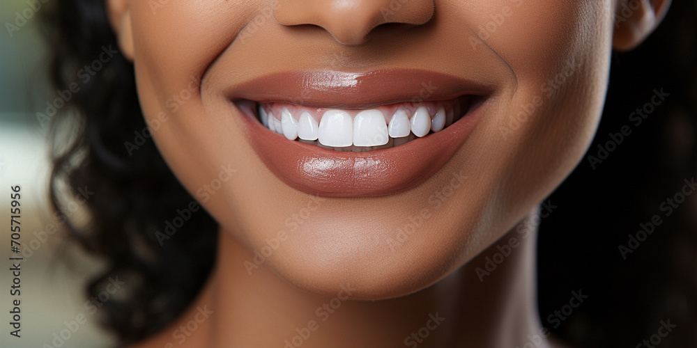 Portrait of the lower face of a young African American woman with perfectly healthy white teeth. Close-up image. Model with well-groomed skin. Dentistry, teeth whitening and treatment, beauty, veneers Portrait of the lower face of a young African American woman with perfectly healthy white teeth. Close-up image. Model with well-groomed skin. Dentistry, teeth whitening and treatment, beauty, veneers