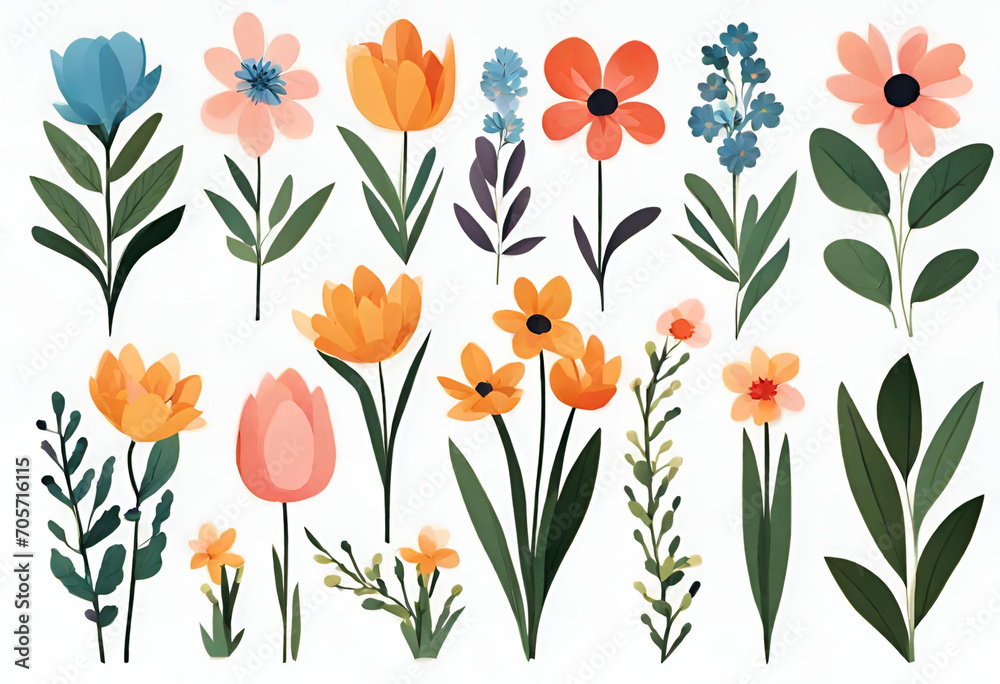 seamless pattern with flowers, isolated background with types of flowers, v1