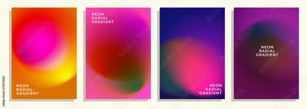 set of colorful abstract neon radial gradient cover poster background designs.