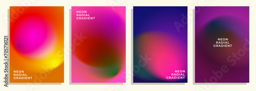 set of colorful abstract neon radial gradient cover poster background designs. © AchmadChoirul