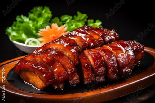 Roasted Pork in Cantonese style with honey and soy sauce also named Char Siu