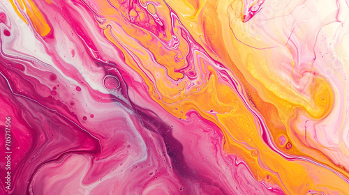 Pink And Yellow Acrylic Texture With Flowing Effect. Liquid Paint Mixing Artwork. Website background, copy paste area for texture