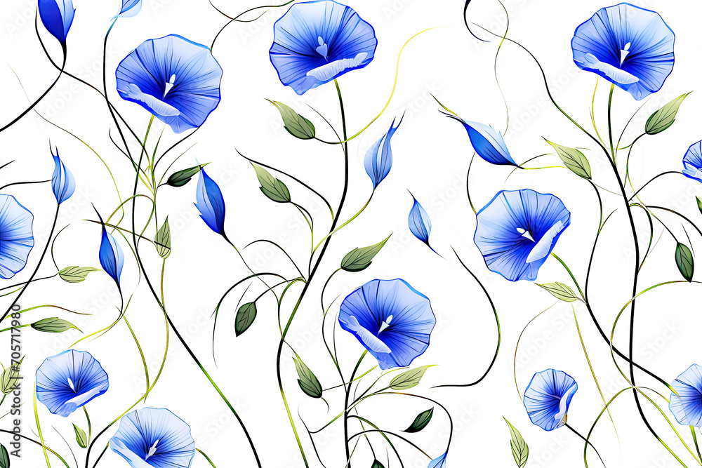 Blue Morning Glory Flower Pattern Background
