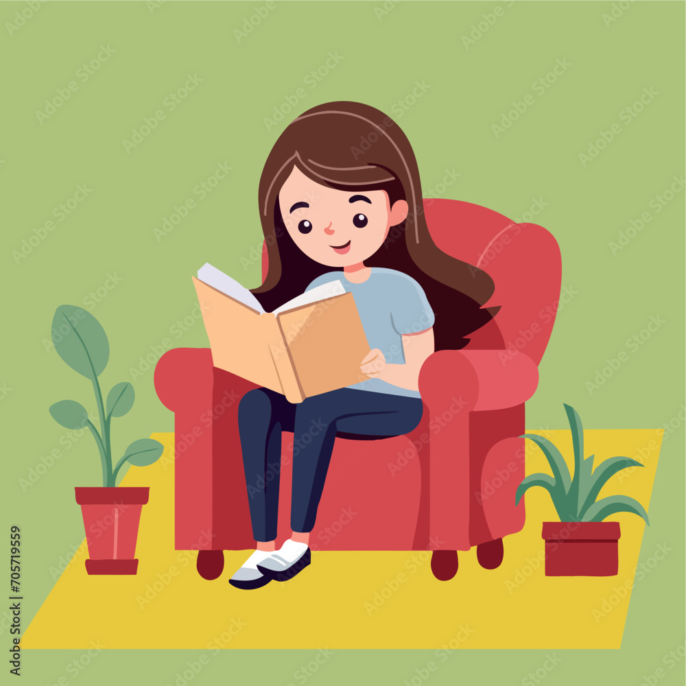 girl reading a book flat vector illustration girl reading a book flat vector illustration