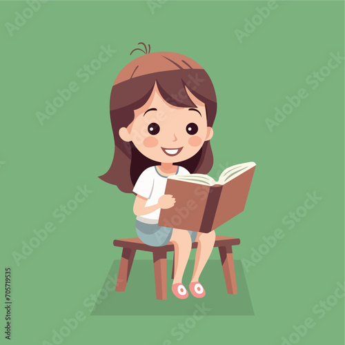 girl reading a book flat vector illustration