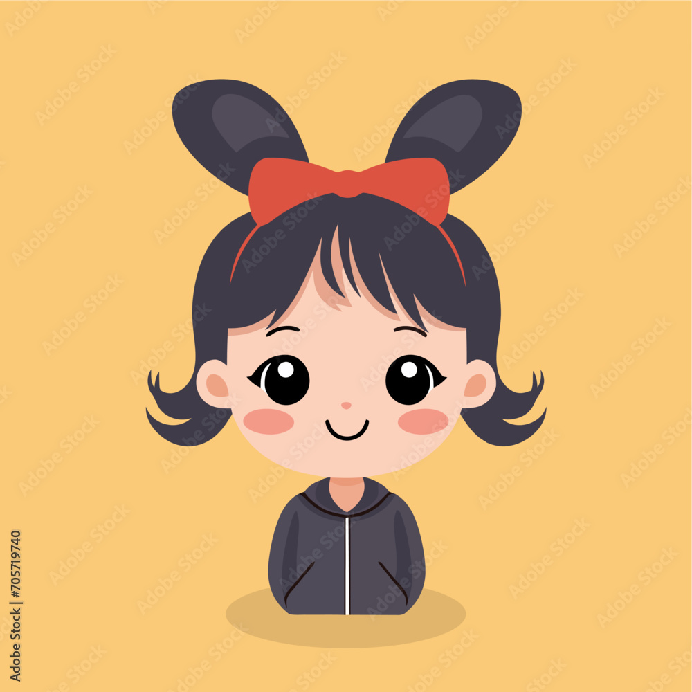 Little Girl With Bunny Ear Vector Flat Illustration Little Girl With Bunny Ear Vector Flat Illustration