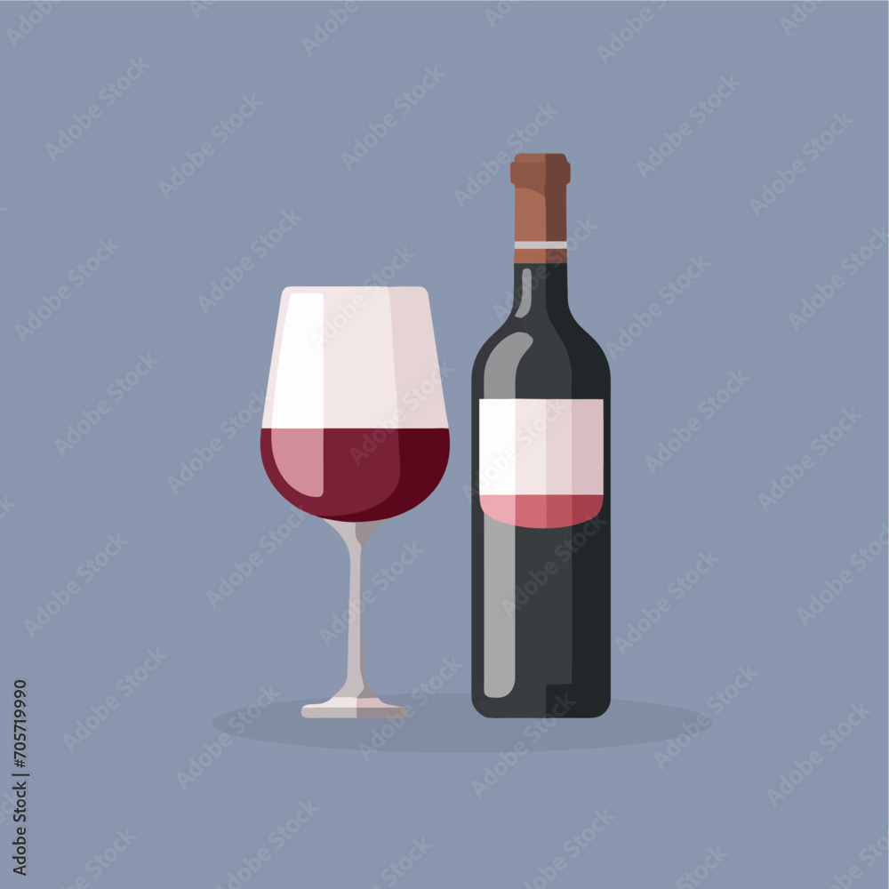 red wine bottle and glasses vector flat illustration red wine bottle and glasses vector flat illustration