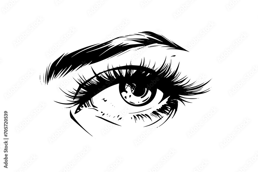 Woman cute eyes hand drawn ink sketch. Engraved style vector illustration. - obrazy, fototapety, plakaty 