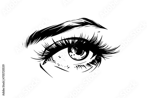 Woman cute eyes hand drawn ink sketch. Engraved style vector illustration.