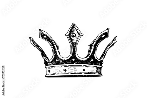 Vintage crown hand drawn ink sketch. Engraved style vector illustration.