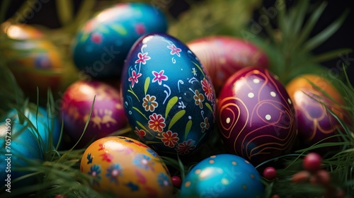 Easter joy: colorful eggs celebration - vibrant 8k wallpaper stock photo