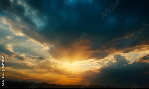 The beautiful sunset view with the blue sky and clouds in summer