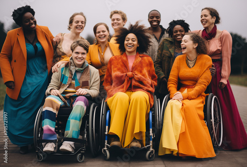 A group of happy with disabilities are having fun Diversity and positive life concept generative ai photo