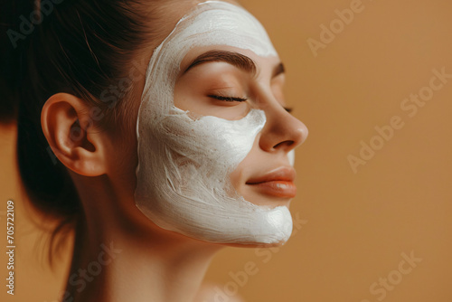 A beautiful young woman gently applying facial cream,with healthy skin and facial care, Cosmetic cream,dermatology