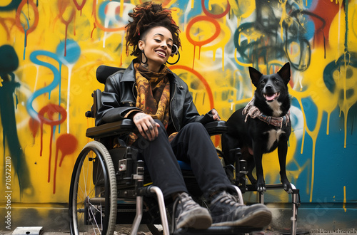 A girl in a wheelchair at home with a dog generative ai