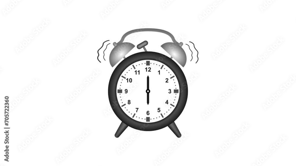 animated alarm clock ringing at 6 o'clock. animated analog clock alarm timer set to six o'clock