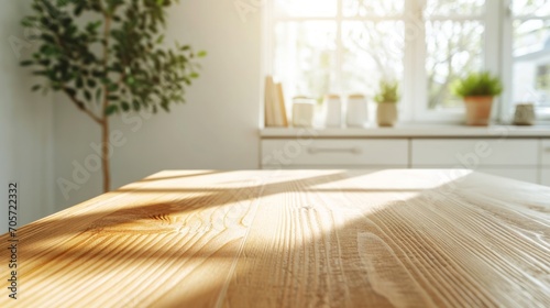 Sunlit Wooden Table in Contemporary Kitchen