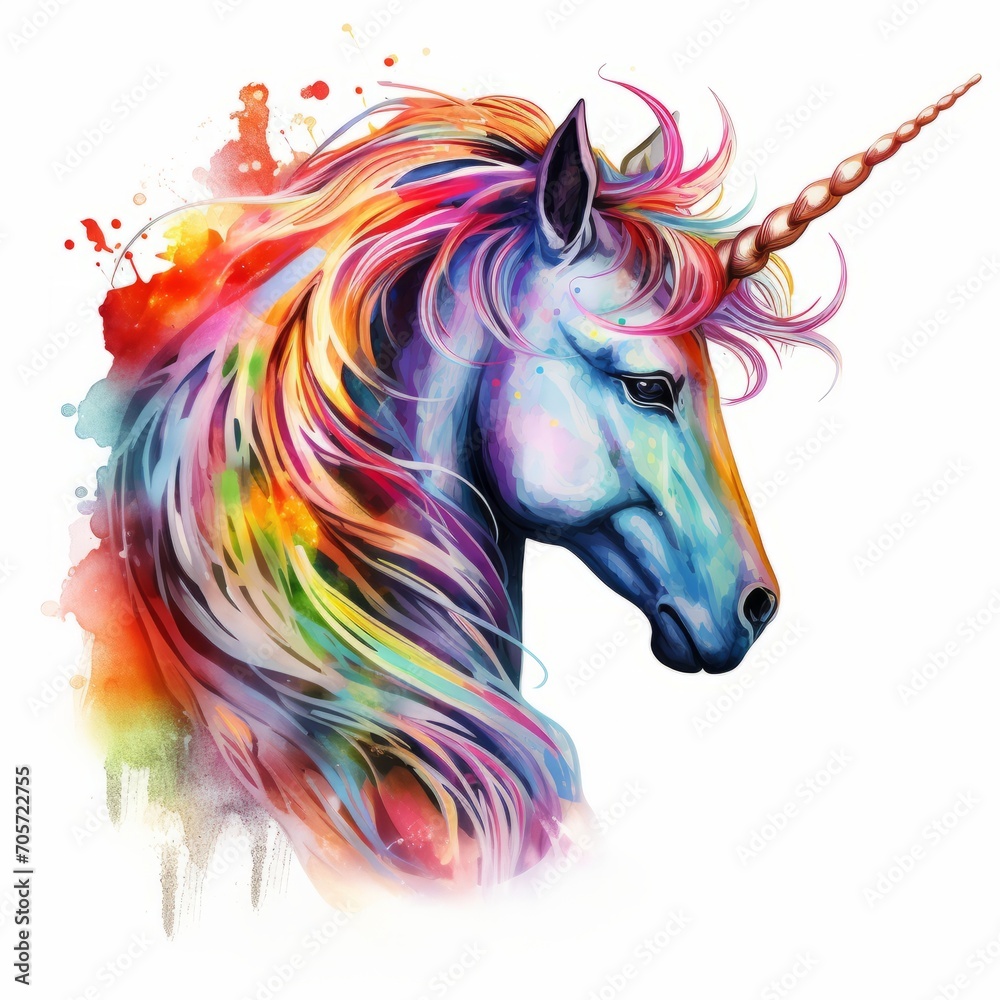 Beautiful rainbow unicorn isolated on a white background, Generative AI