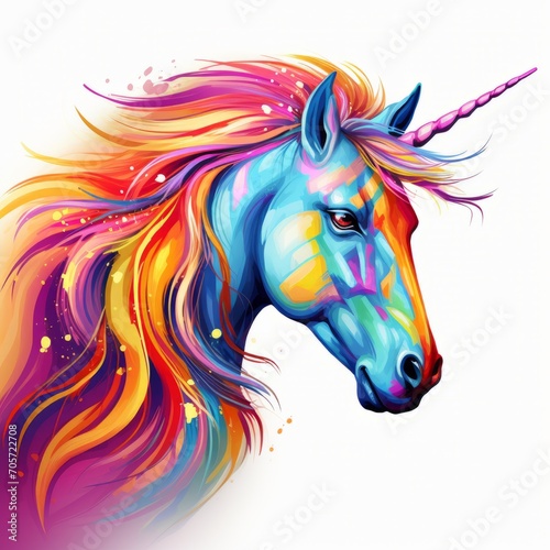 Beautiful rainbow unicorn isolated on a white background, Generative AI