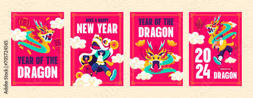 Flat cartoon Chinese new year cards