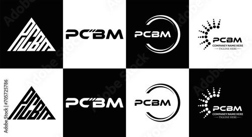 PCBM logo. P C B M design. White PCBM letter. PCBM, P C B M letter logo design. Initial letter PCBM letter logo set, linked circle uppercase monogram logo. P C B M letter logo vector design. 