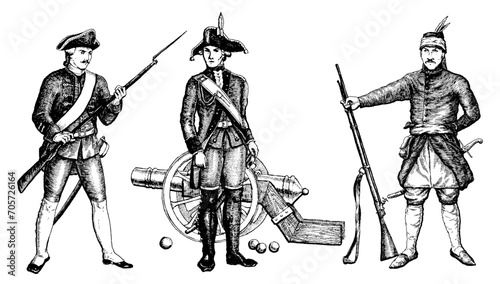Warriors of the Russian army drawn by hand. Vector image