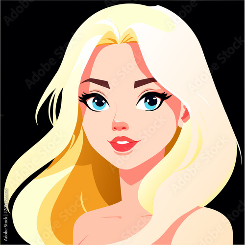 Portrait of a stylish blonde girl with big blue eyes and plump red lips