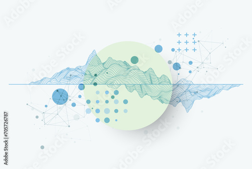 Abstract wireframe mountain background. Modern science or technology art elements. Surface illustration. Hand drawn vector.