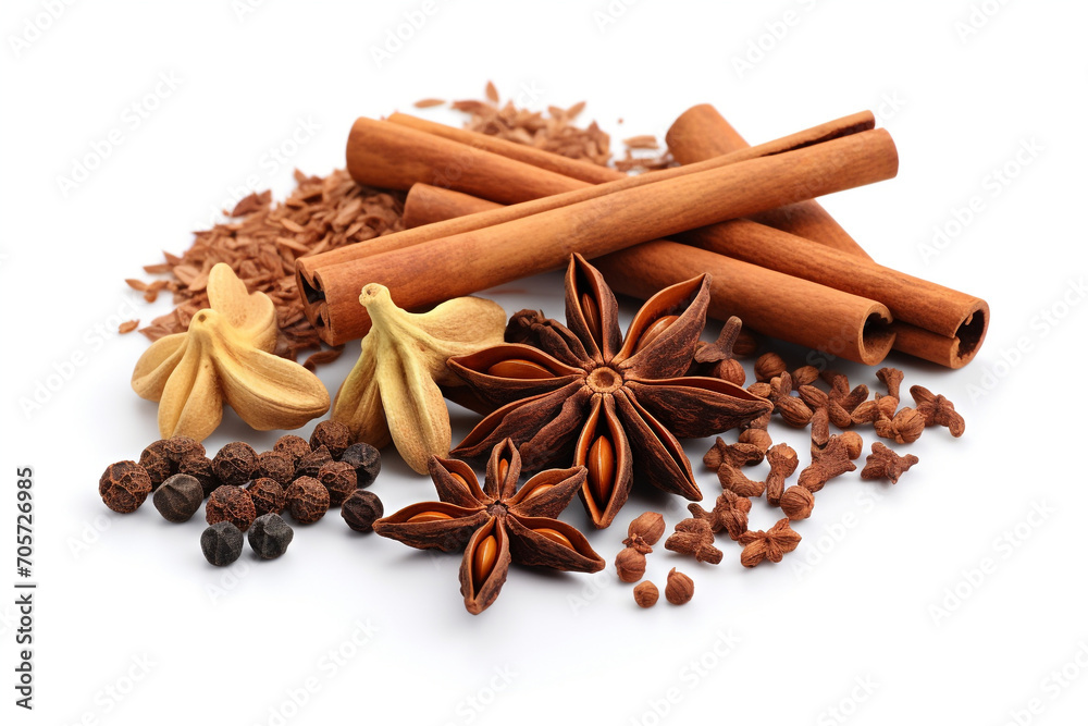 Spices And Cinnamon On White Background Spices And Cinnamon On White Background