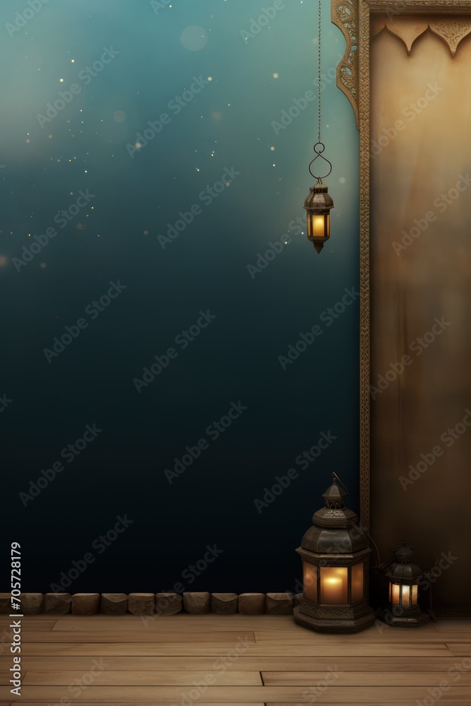Islamic decoration background dedicated to Ramadan. Copy space. For postcards, commercial advertising and design